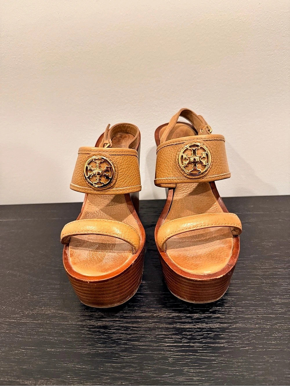 Tory Burch Rosie Wood Wedge Sandals Brown